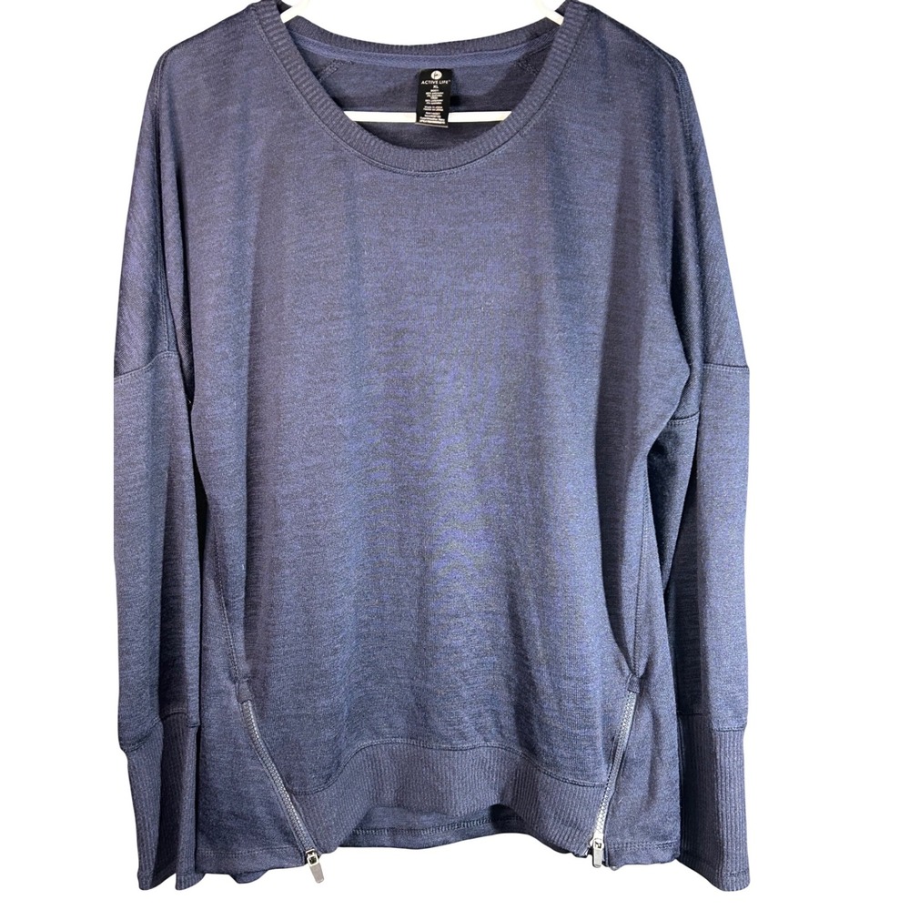 Active Life Womens XL Heather Navy Blue Side Zip Sweatshirt Pullover